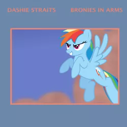 Size: 1400x1400 | Tagged: safe, artist:grapefruitface1, artist:synthrid, derpibooru import, rainbow dash, ponified, pony, 80s, album cover, dire straits, flying, parody, sky, solo, vector used