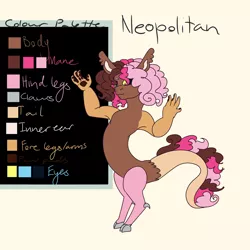 Size: 1024x1024 | Tagged: artist:art-and-a-half, derpibooru import, draconequus, draconequus oc, female, interspecies offspring, oc, oc:neopolitan, offspring, parent:discord, parent:pinkie pie, parents:discopie, reference sheet, safe, solo