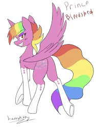 Size: 3024x4032 | Tagged: safe, artist:steelsoul, derpibooru import, oc, oc:prince bloodshed, alicorn, pony, alicorn oc, donut steel, male, plot, rainbow hair, simple background, transparent background