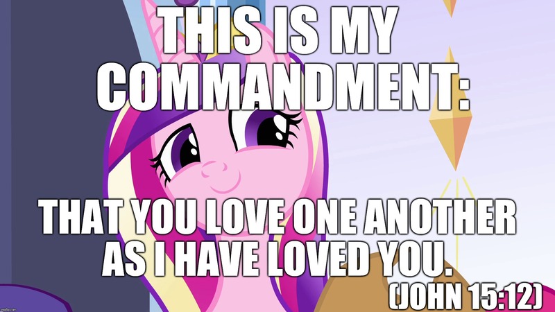 Size: 1920x1080 | Tagged: applejack's hat, bible verse, christianity, cowboy hat, derpibooru import, edit, edited screencap, editor:useraccount, equestria girls (movie), hat, image macro, love, meme, pinkie pie, princess cadance, princess of love, rarity, religion, safe, screencap, solo focus, text