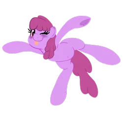 Size: 800x800 | Tagged: safe, artist:bennimarru, derpibooru import, berry punch, berryshine, earth pony, pony, belly button, bipedal, blushing, female, flat colors, hooves, image, lineless, mare, one eye closed, png, pose, simple background, solo, standing, standing on one leg, tongue out, transparent background, underhoof