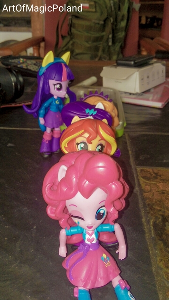 Size: 718x1280 | Tagged: safe, artist:artofmagicpoland, derpibooru import, adagio dazzle, pinkie pie, rarity, sunset shimmer, equestria girls, doll, equestria girls minis, eqventures of the minis, the ride never ends, toy