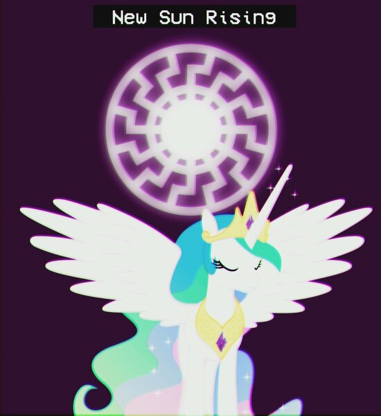 Size: 1050x1145 | Tagged: safe, deleted from derpibooru, derpibooru import, princess celestia, pony, black sun, fashwave, nationalism, nazi, politics, solo, sonnenrad, vaporwave