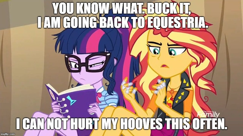 Size: 888x499 | Tagged: safe, derpibooru import, edit, edited screencap, screencap, sci-twi, sunset shimmer, twilight sparkle, equestria girls, equestria girls series, rollercoaster of friendship, book, discovery family logo, duo, female, geode of empathy