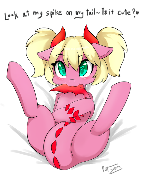 Size: 3600x4500 | Tagged: safe, artist:potzm, derpibooru import, oc, oc:niar, dracony, hybrid, :3, biting, blushing, cute, doodle, female, floppy ears, heart eyes, hug, legs in air, looking at you, lucretiar tribe, mare, on back, slit eyes, smiling, solo, tail bite, tail hug, wingding eyes