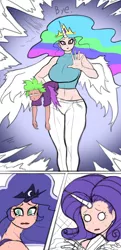 Size: 2480x5109 | Tagged: suggestive, artist:franschesco, derpibooru import, princess celestia, princess luna, rarity, spike, human, belly button, big breasts, breasts, busty princess celestia, clothes, comic, crying, female, horned humanization, humanized, husbando thief, male, midriff, monofilament wire, shipping, short shirt, sparity, spike gets all the mares, spikelestia, spiluna, straight, straight shota, winged humanization, wings