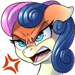 Size: 900x900 | Tagged: safe, artist:pusspuss, derpibooru import, bon bon, sweetie drops, earth pony, pony, angry, bon bon is not amused, bust, cross-popping veins, female, floppy ears, mare, patreon, patreon logo, portrait, reaction image, simple background, solo, transparent background, unamused