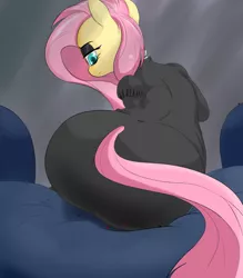 Size: 2800x3200 | Tagged: grimdark, suggestive, artist:askcanadash, derpibooru import, fluttershy, pegasus, pony, blood, butt crush, chair, clothes, crush fetish, death, dress, eyeshadow, female, fetish, fluttergoth, gothicc, looking back, makeup, mare, micro, plot, plump, sitting, size difference, solo, solo female, the ass was fat, the ass was too fat