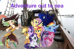 Size: 2048x1363 | Tagged: safe, artist:superbobiann, derpibooru import, editor:superbobiann, applejack, captain celaeno, fluttershy, pinkie pie, princess luna, rainbow dash, rarity, spike, starlight glimmer, sunset shimmer, twilight sparkle, twilight sparkle (alicorn), alicorn, pony, my little pony: the movie, alternate mane seven, irl, mane seven, mane six, photo, ponies in real life