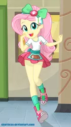 Size: 547x980 | Tagged: safe, artist:charliexe, derpibooru import, fluttershy, eqg summertime shorts, equestria girls, pet project, adorasexy, canterlot high, clothes, converse, cute, female, legs, looking at you, miniskirt, moe, open mouth, pleated skirt, sexy, shoes, shyabetes, skirt, skirt lift, sneakers, socks, solo, thighs, upskirt denied