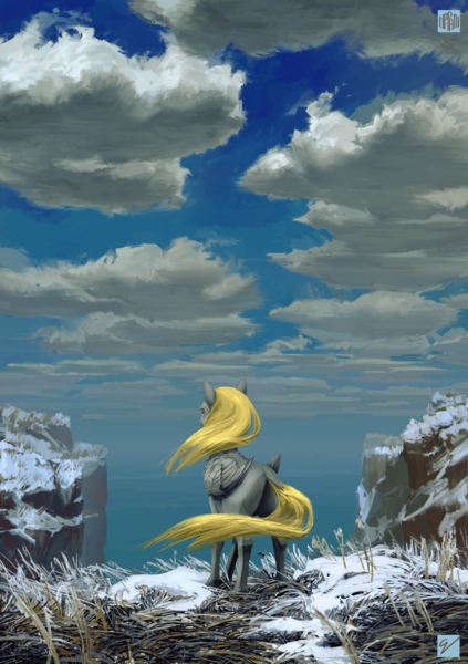 Size: 3496x4960 | Tagged: safe, artist:quiet-victories, derpibooru import, oc, unofficial characters only, pegasus, pony, fanfic:northland, absurd resolution, cliffs, cloud, commission, fanfic art, female, mare, not derpy, sky, solo, water