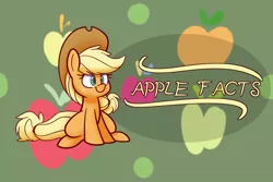 Size: 3000x2000 | Tagged: safe, artist:heir-of-rick, derpibooru import, applejack, earth pony, pony, daily apple pony, abstract background, apple, cowboy hat, cute, female, food, hat, jackabetes, mare, sitting, solo, title card