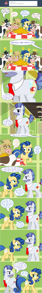 Size: 800x5530 | Tagged: questionable, artist:flash equestria photography, derpibooru import, oc, oc:calcium chill, oc:milky way, unofficial characters only, cow, earth pony, pony, milkmare of trottingham, ask, boss, comic, crotchboobs, hay, impossibly large crotchboobs, necktie, nipples, nudity, pun, tumblr, udder