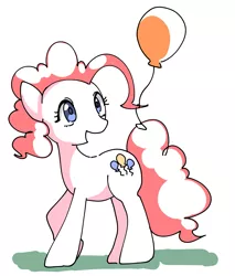 Size: 1403x1646 | Tagged: safe, artist:tomitake, derpibooru import, pinkie pie, earth pony, pony, balloon, female, mare, open mouth, simple background, solo, white background