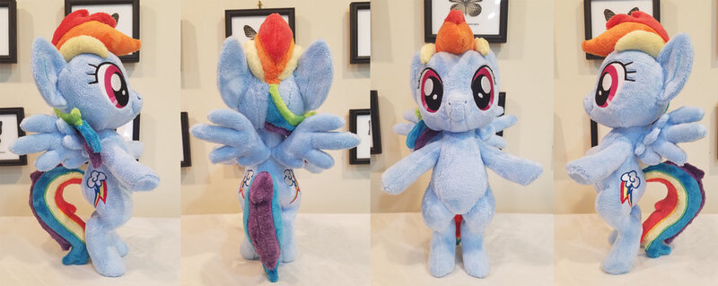 Size: 1024x408 | Tagged: safe, artist:plushypuppy, derpibooru import, rainbow dash, pegasus, pony, bipedal, female, irl, mare, photo, plushie, spread wings, wings