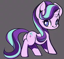 Size: 1124x1045 | Tagged: safe, artist:ccc, derpibooru import, starlight glimmer, pony, unicorn, cute, female, glimmer glutes, glimmerbetes, gray background, looking at you, mare, plot, simple background, smiling, solo