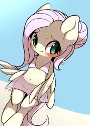 Size: 1296x1811 | Tagged: suggestive, artist:ccc, derpibooru import, fluttershy, pegasus, pony, semi-anthro, adorasexy, belly button, bikini, bipedal, blushing, clothes, cute, female, mare, midriff, sarong, see-through, sexy, shyabetes, solo, swimsuit