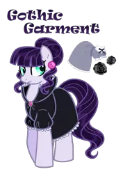 Size: 824x1164 | Tagged: safe, artist:andy-hazards, derpibooru import, oc, oc:gothic garment, unofficial characters only, earth pony, pony, base used, clothes, dress, ear piercing, earring, female, frilly dress, hair bun, jewelry, magical lesbian spawn, mare, offspring, parent:inky rose, parent:moonlight raven, parents:inkyraven, piercing, simple background, solo, transparent background