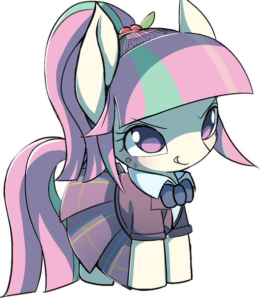 Size: 1159x1321 | Tagged: safe, artist:ccc, derpibooru import, sour sweet, ponified, earth pony, pony, clothes, cute, female, freckles, mare, pleated skirt, ponytail, simple background, skirt, solo, sourbetes, white background