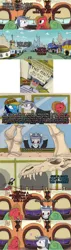 Size: 1280x4498 | Tagged: safe, artist:hewison, derpibooru import, oc, oc:dr. x-ray, oc:pun, unofficial characters only, dinosaur, earth pony, pony, unicorn, ask pun, ask, bone, female, male, mare, museum, skeleton, stallion, train