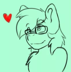 Size: 583x596 | Tagged: safe, artist:musicboxpegasus, derpibooru import, oc, oc:wolfmane, pony, cute, glasses, heart, long hair, monochrome, smiling, smirk, solo