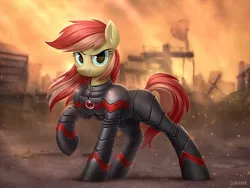 Size: 1200x900 | Tagged: safe, artist:scheadar, derpibooru import, oc, unofficial characters only, earth pony, pony, armor, badass, commission, female, fire, mare, raised hoof, smiling, solo