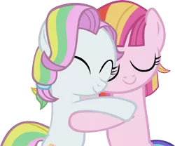 Size: 5019x4180 | Tagged: safe, artist:ironm17, derpibooru import, coconut cream, toola roola, earth pony, pony, absurd resolution, duo, eyes closed, female, hug, simple background, smiling, transparent background, vector