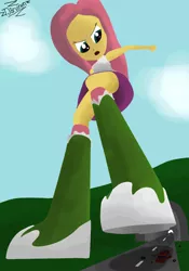 Size: 756x1080 | Tagged: suggestive, artist:tjarvinen, artist:tjarvinengts, derpibooru import, fluttershy, equestria girls, angry, crush fetish, crushing, female, fetish, giantess, giantess stomp, macro, macro/micro, size difference, stomping, undershoe