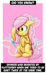 Size: 2000x3150 | Tagged: safe, artist:mustachedbain, derpibooru import, fluttershy, pegasus, pony, fact, facts, female, fun fact, fun facts, mare, meme, revealed facts, sitting, solo, traditional art
