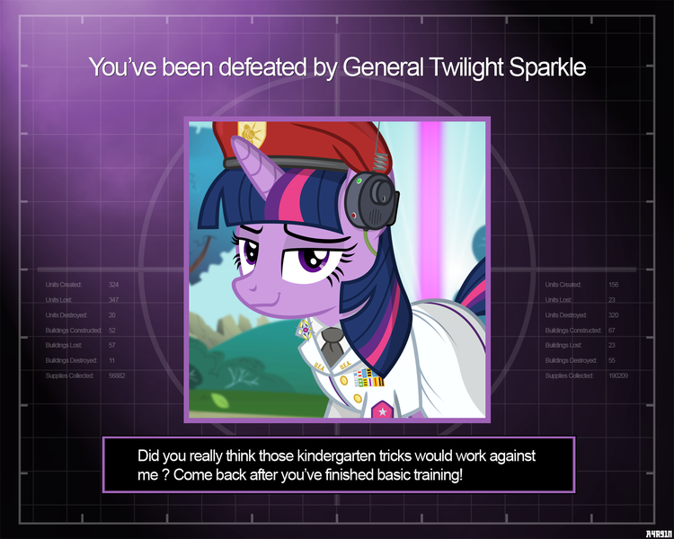 Size: 1280x1024 | Tagged: safe, artist:a4r91n, derpibooru import, twilight sparkle, pony, unicorn, beret, clothes, command and conquer, command and conquer: generals, crossover, hat, looking at you, military uniform, smug, solo, unicorn twilight, uniform, you lose