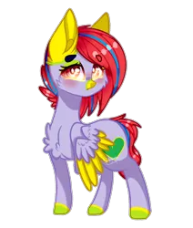 Size: 2293x2698 | Tagged: safe, artist:honeybbear, derpibooru import, oc, oc:slime heart, unofficial characters only, pegasus, pony, blushing, chibi, female, high res, mare, simple background, solo, transparent background, two toned wings