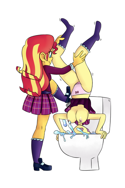 Size: 800x1200 | Tagged: questionable, artist:yokappa69, derpibooru import, fluttershy, sunset shimmer, equestria girls, abuse, breasts, bully, bullying, busty fluttershy, clothes, crystal prep academy uniform, dunk, dunking, duo, duo female, female, flutterbuse, humiliation, nipples, nudity, panties, pink underwear, ribbon, school, school uniform, skirt, skirt flip, swirly, this will end in school shooting, toilet, underwear, upside down, upskirt