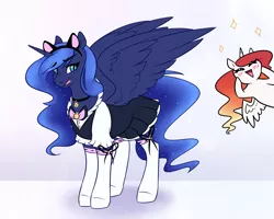 Size: 4000x3200 | Tagged: safe, artist:honiibree, derpibooru import, princess celestia, princess luna, alicorn, pony, alternate color palette, annoyed, ask, bell, bell collar, cat ears, clothes, collar, cute, duo, fake ears, female, maid, mare, slit eyes, tumblr