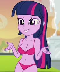 Size: 900x1080 | Tagged: suggestive, derpibooru import, edit, edited screencap, editor:ah96, screencap, twilight sparkle, equestria girls, rainbow rocks, belly button, bra, breast edit, breasts, busty twilight sparkle, cleavage, clothes, cropped, female, panties, red bra, red panties, red underwear, sexy, smiling, solo, solo female, underwear, underwear edit