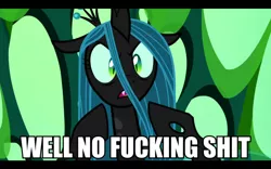 Size: 1440x900 | Tagged: changeling, changeling queen, derpibooru import, edit, edited screencap, female, image macro, meme, queen chrysalis, reaction image, safe, screencap, solo, totally legit recap, to where and back again, vulgar