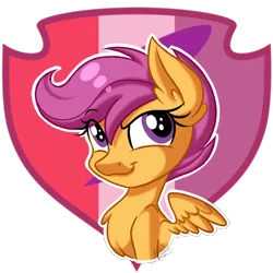 Size: 1900x1900 | Tagged: safe, artist:jack-pie, derpibooru import, scootaloo, pegasus, pony, cutie mark, cutie mark background, female, filly, looking at you, simple background, smiling, solo, sticker, transparent background