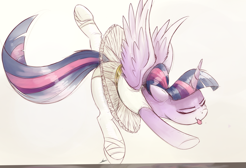 Size: 1500x1024 | Tagged: safe, artist:greyscaleart, artist:ncmares, derpibooru import, edit, twilight sparkle, twilight sparkle (alicorn), alicorn, pony, adorkable, ballerina, ballet, ballet slippers, clothes, cute, do the sparkle, dork, eyes closed, female, majestic as fuck, mare, silly, silly pony, simple background, solo, tights, tongue out, tutu, twilarina, white background