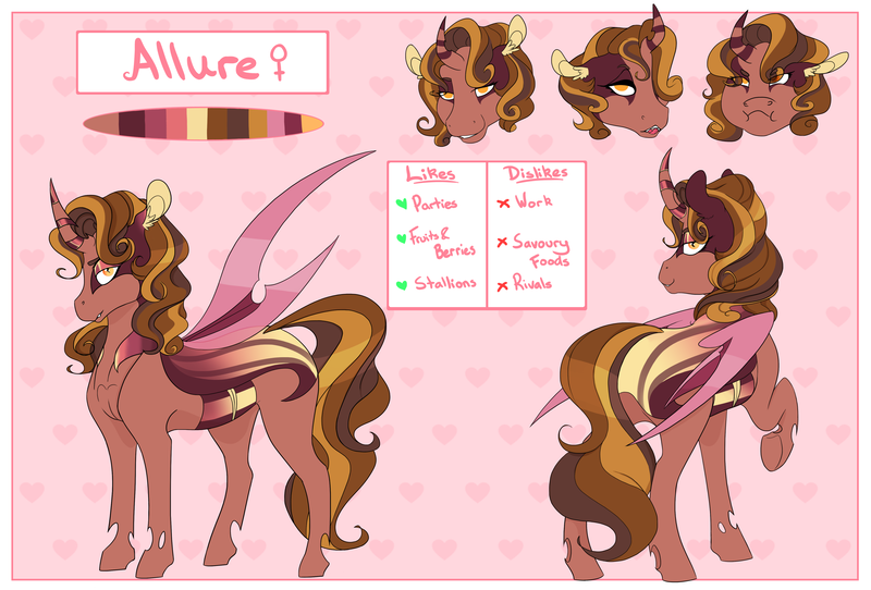 Size: 4464x3024 | Tagged: safe, artist:xenalollie, deleted from derpibooru, derpibooru import, oc, oc:allure, changedling, changeling, pony, curved horn, female, reference sheet, solo