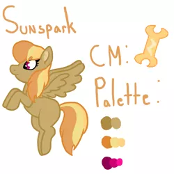 Size: 1200x1200 | Tagged: safe, artist:glamgoria-morose, derpibooru import, oc, oc:sunspark, unofficial characters only, pegasus, pony, parent:cheese sandwich, parent:rainbow dash, parents:cheesedash, reference sheet, simple background, white background