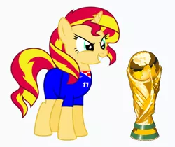 Size: 670x564 | Tagged: safe, derpibooru import, sunset shimmer, pony, unicorn, croatia, female, football, mare, simple background, sports, white background, world cup 2018