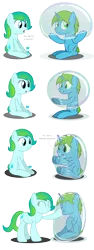 Size: 2400x6400 | Tagged: safe, artist:bladedragoon7575, derpibooru import, oc, oc:balance blade, oc:delphina depths, unofficial characters only, pony, boop, bubble, bubble on head, in bubble, simple background, soap bubble, transparent background