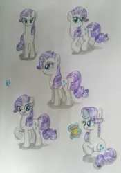 Size: 2915x4160 | Tagged: safe, artist:prinrue, derpibooru import, rarity, pony, pose, smiling, spool, traditional art