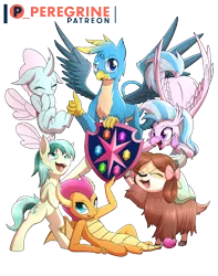 Size: 600x760 | Tagged: safe, artist:phoenixperegrine, derpibooru import, gallus, ocellus, sandbar, silverstream, smolder, yona, changedling, changeling, classical hippogriff, dragon, earth pony, gryphon, hippogriff, pony, yak, bipedal, bow, cloven hooves, cute, cuteling, diaocelles, diastreamies, dragoness, female, flying, gallabetes, hair bow, male, monkey swings, patreon, patreon logo, sandabetes, simple background, smolderbetes, student six, teenager, transparent background, yonadorable