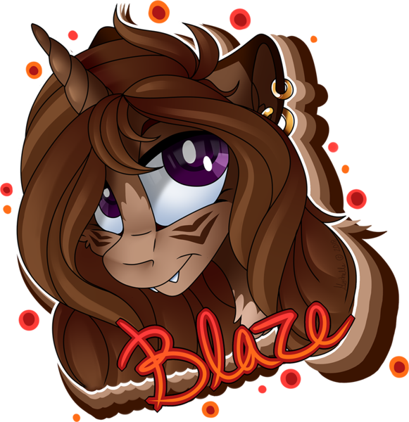 Size: 1000x1032 | Tagged: safe, artist:mychelle, derpibooru import, oc, oc:blaze, pony, unicorn, bust, fangs, female, mare, portrait, simple background, solo, transparent background