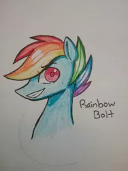 Size: 966x1288 | Tagged: safe, artist:ponime11, derpibooru import, rainbow dash, pony, bust, male, portrait, rainbow blitz, rule 63, solo, stallion, traditional art