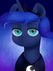 Size: 1200x1600 | Tagged: safe, artist:furuwaru, derpibooru import, princess luna, alicorn, pony, creepy, crown, female, jewelry, lidded eyes, mare, regalia, solo