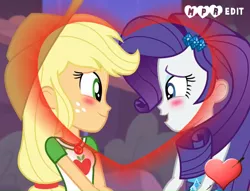 Size: 1006x768 | Tagged: safe, derpibooru import, edit, edited edit, edited screencap, editor:alelovescool, screencap, applejack, rarity, equestria girls, equestria girls series, rollercoaster of friendship, female, lesbian, love, rarijack, shipping