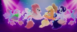 Size: 1920x804 | Tagged: applejack, baby, baby seapony (g4), conga line, derpibooru import, fish, haven bay, my little pony: the movie, one small thing, puffer fish, rarity, safe, screencap, seaponified, seapony applejack, seapony (g4), seapony rarity, sea poppy, seaquestria, species swap, spike, spike the pufferfish