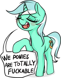 Size: 1522x1952 | Tagged: suggestive, artist:coinpo, derpibooru import, lyra heartstrings, pony, unicorn, blush sticker, blushing, cute, cute little fangs, dialogue, explanation, eyes closed, fangs, female, leaning, lyrabetes, mare, meme, one hoof raised, open mouth, raised hoof, simple background, smiling, smug, solo, solo female, speech, speech bubble, standing, talking, talking to viewer, tongue out, transparent background, vulgar