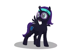 Size: 1024x768 | Tagged: safe, artist:vasillium, derpibooru import, oc, oc:nyx, unofficial characters only, alicorn, pony, alicorn oc, cutie mark, female, filly, glasses, headband, moon, shield, simple background, solo, transparent background